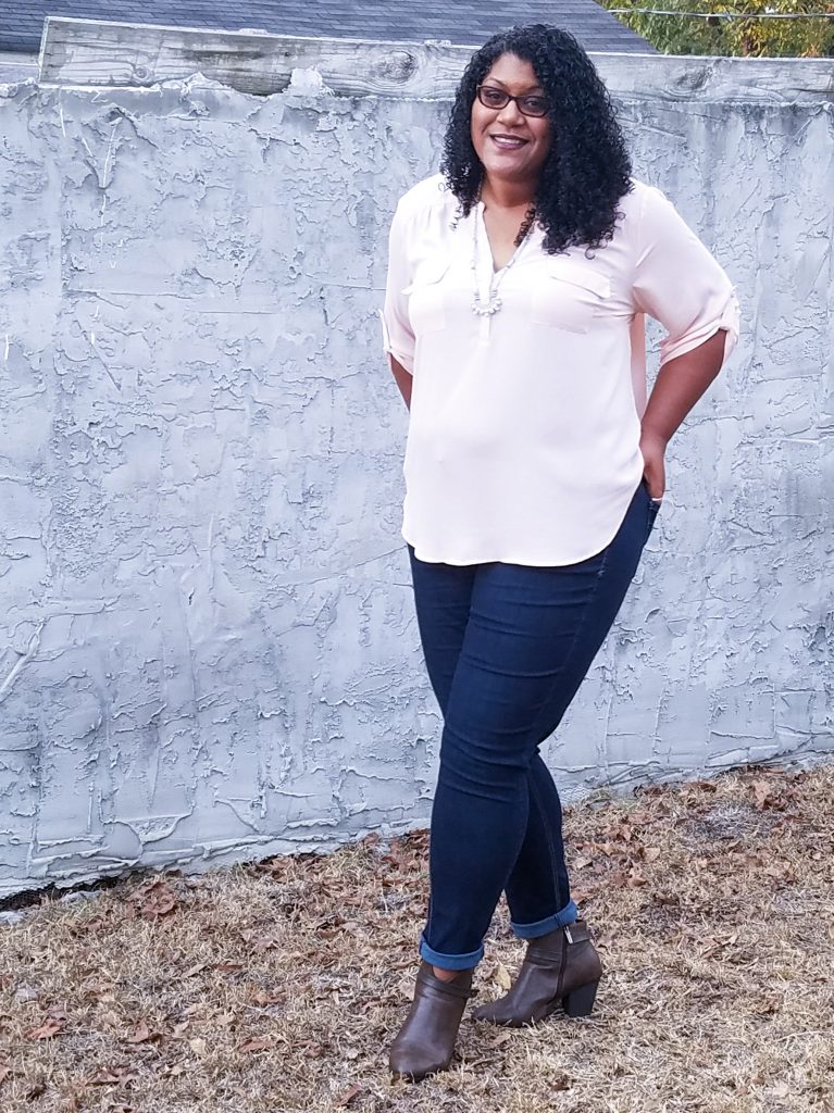 Blush Pink Blouse and Dark Denim