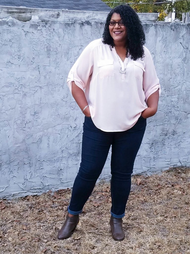 Blush Pink Blouse and Dark Denim